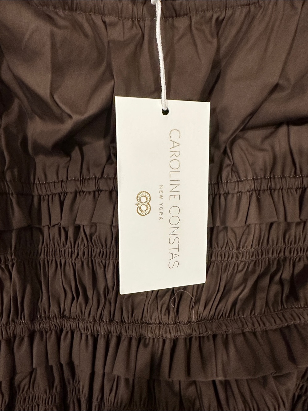 NWT Caroline Constas Chocolate Brown Smocked Midi Dress Size Small - Picture 5 of 8
